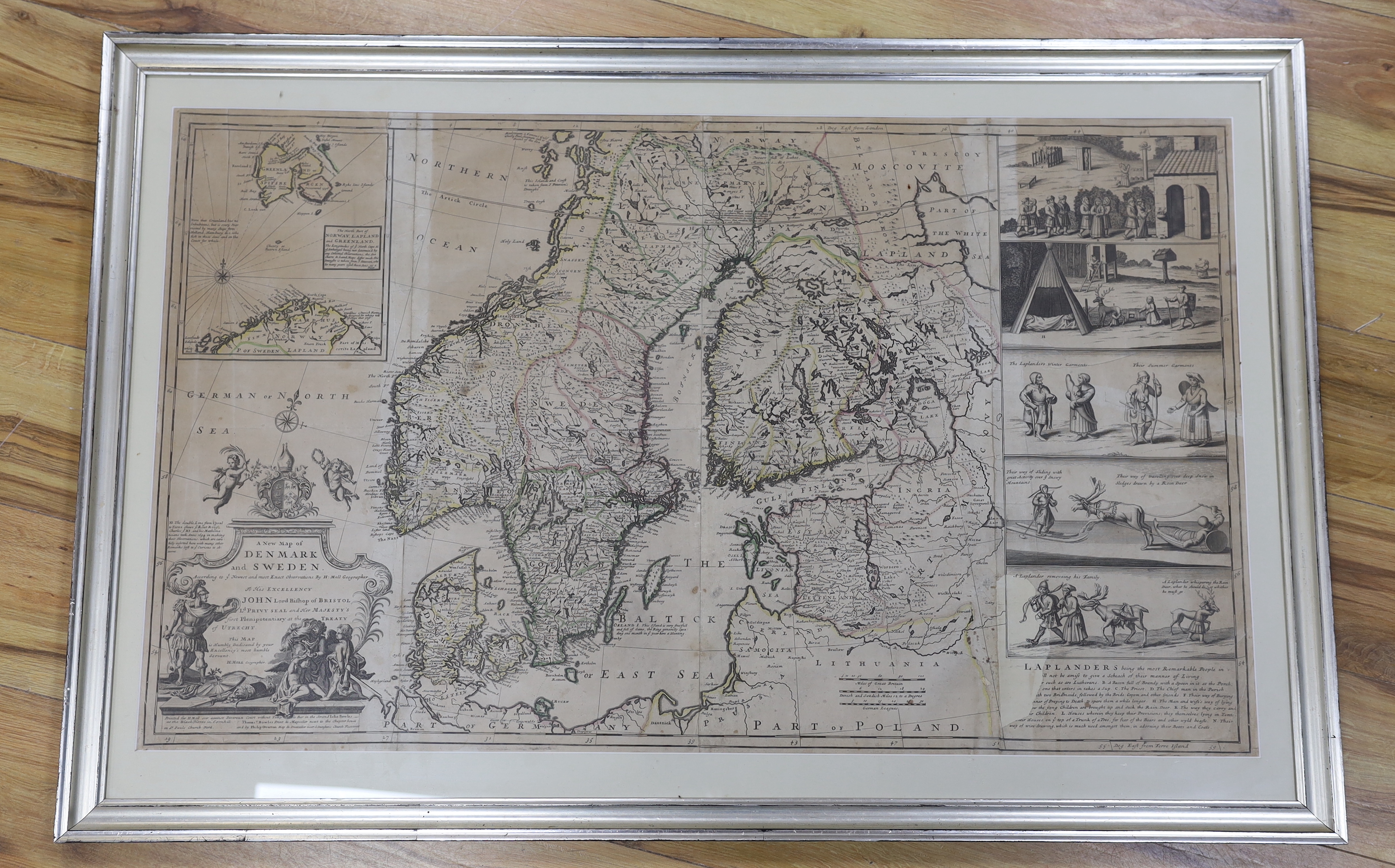 After Herman Moll, engraving, ‘New map of Denmark and Sweden’, circa 1715, 102 x 61cm